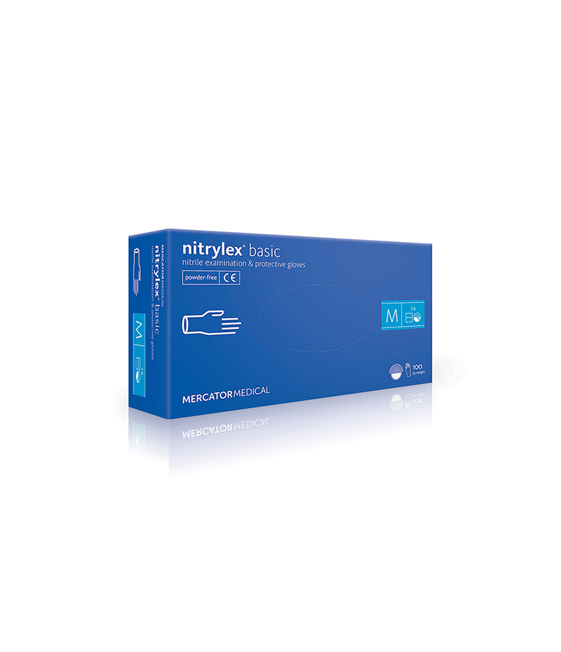 manusi-nitril-mercator-Nitrylex-M-100buc-pe-cutie Mănuși de protecție Mercator Nitril Albastre 100 buc/cutie - imagine 1