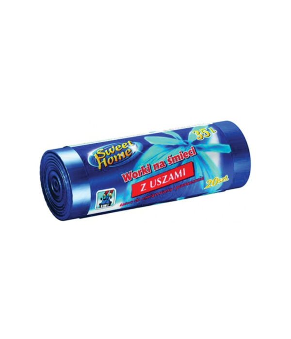 Saci menajeri, 35L, 20 buc/rolă, albaștri cu urechi