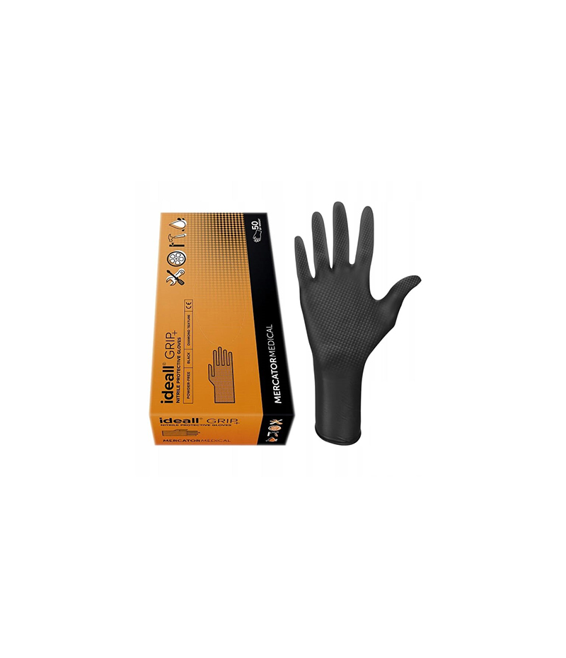 manusi-nitril-ideall-grip-negre-50-buc-cutie-mercator Mănuși de protecție Mercator Nitril Ideall Grip, Negre/Portocalii, 50 buc/cutie - imagine 1
